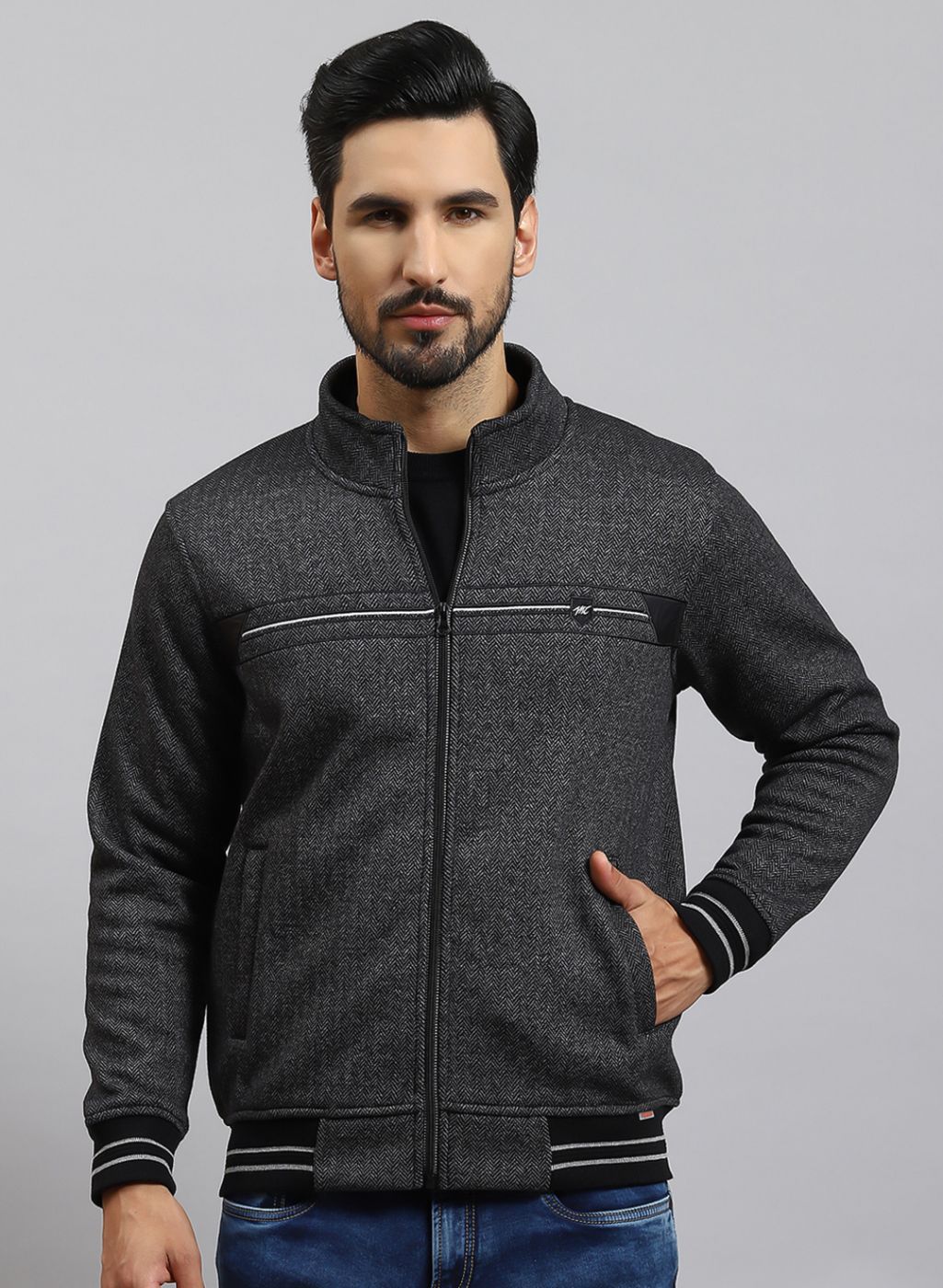 Men Grey Solid Cotton Blend Sweatshirt