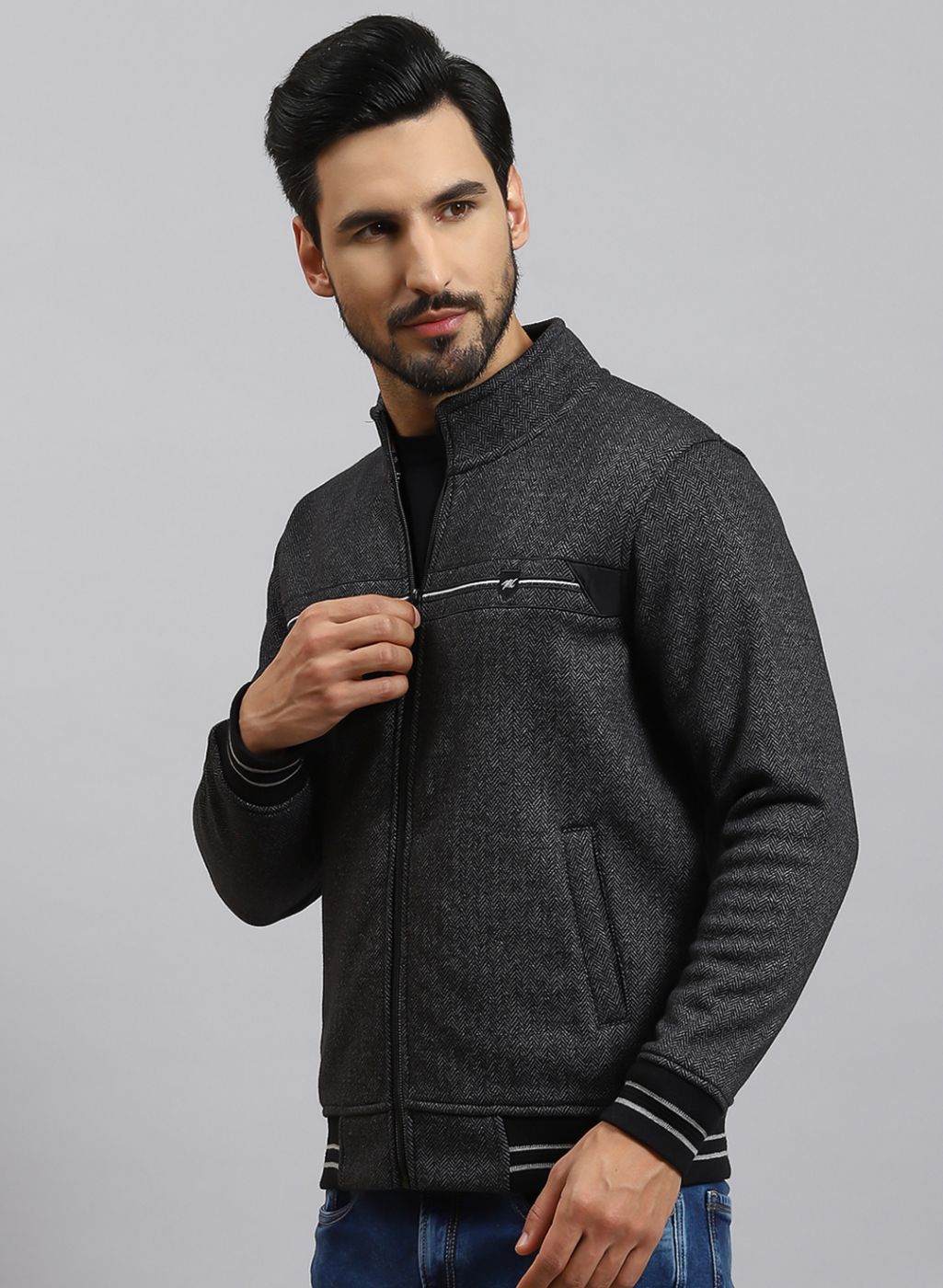 Men Grey Solid Cotton Blend Sweatshirt