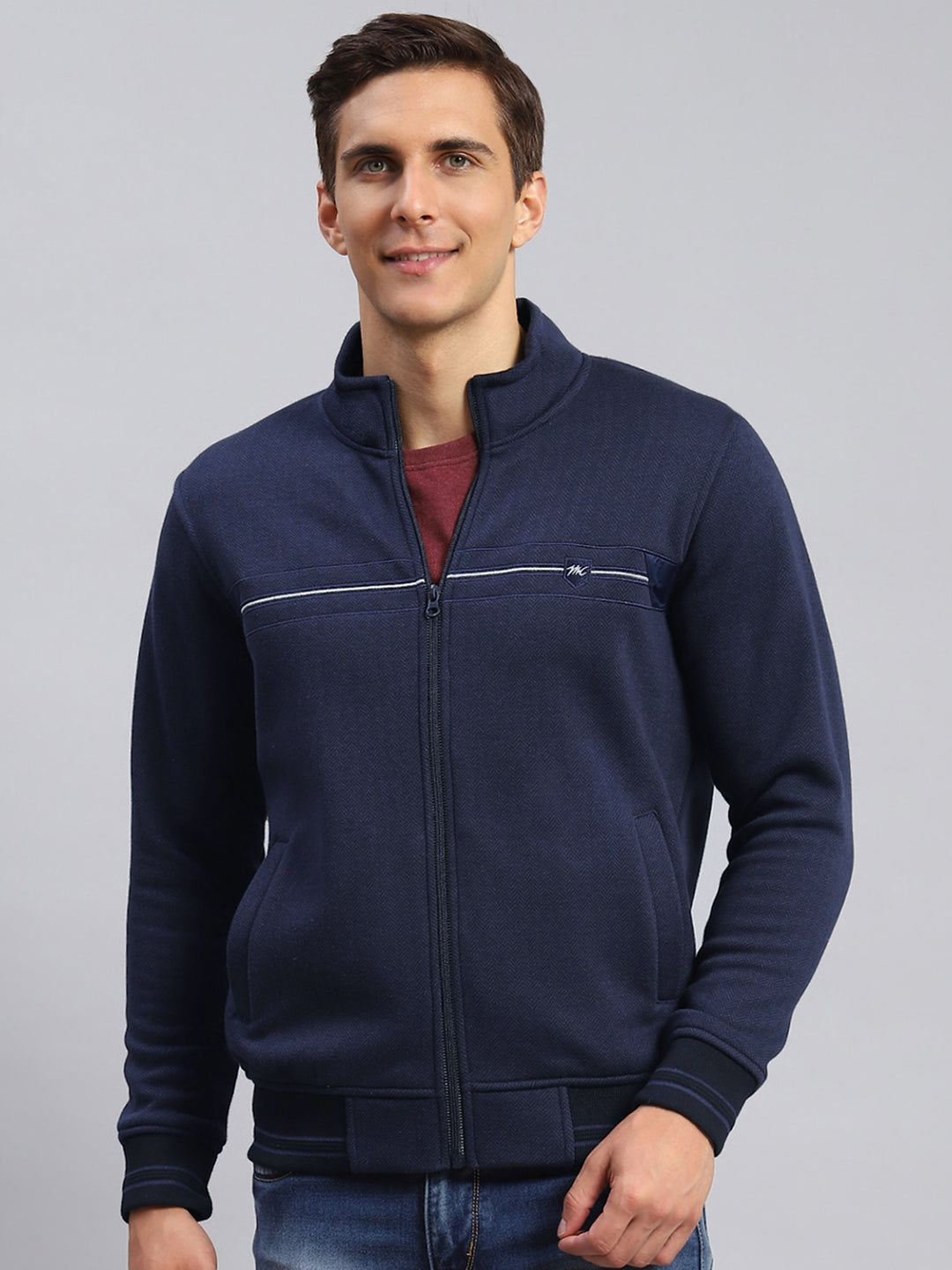 Men Blue Solid Cotton Blend Sweatshirt