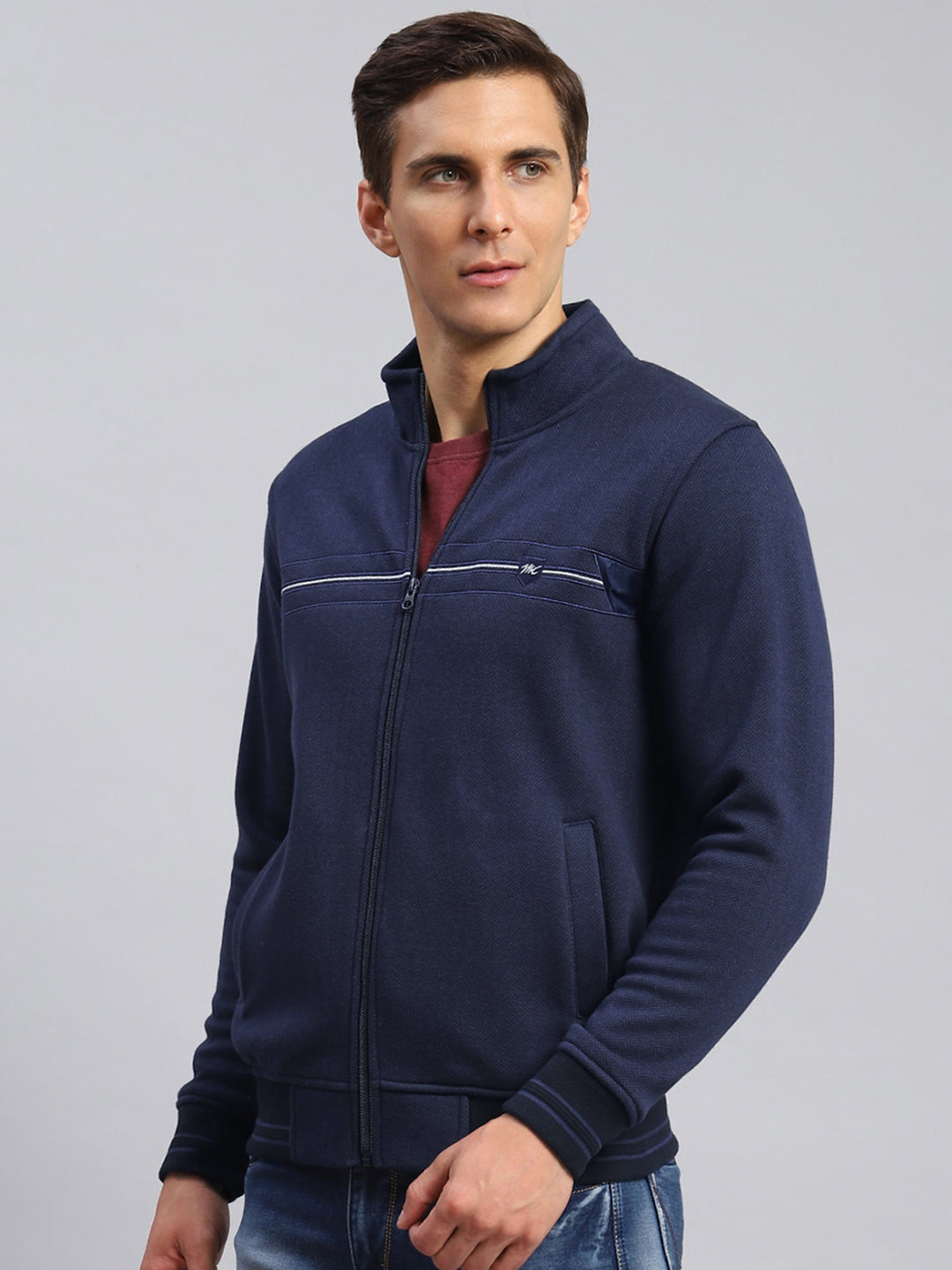 Men Blue Solid Cotton Blend Sweatshirt