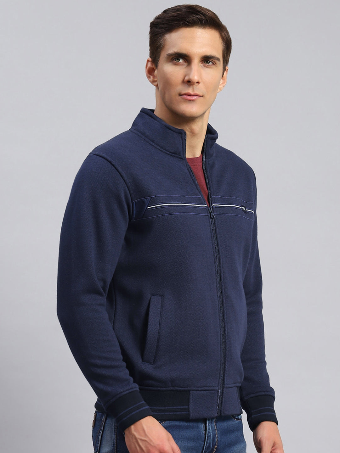 Men Blue Solid Cotton Blend Sweatshirt