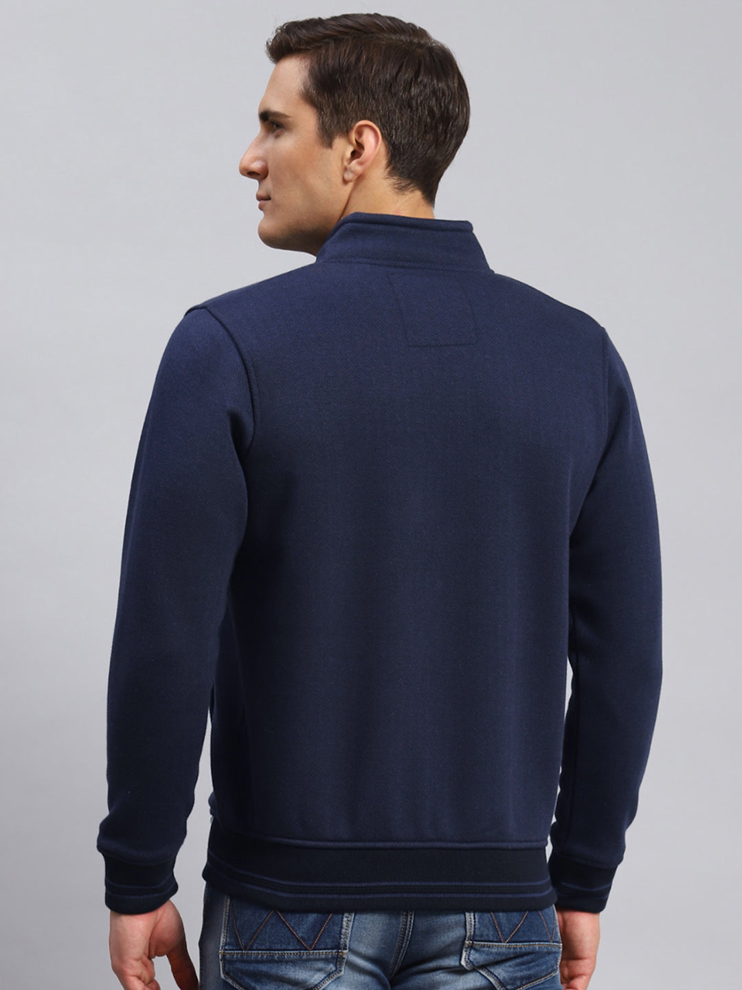 Men Blue Solid Cotton Blend Sweatshirt