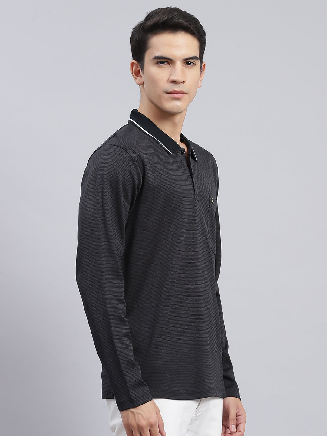 Men Black Jaquard Double Mercerized Cotton T-Shirt