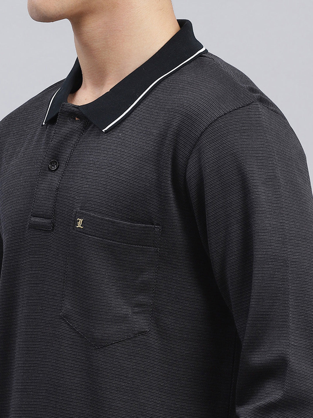 Men Black Jaquard Double Mercerized Cotton T-Shirt