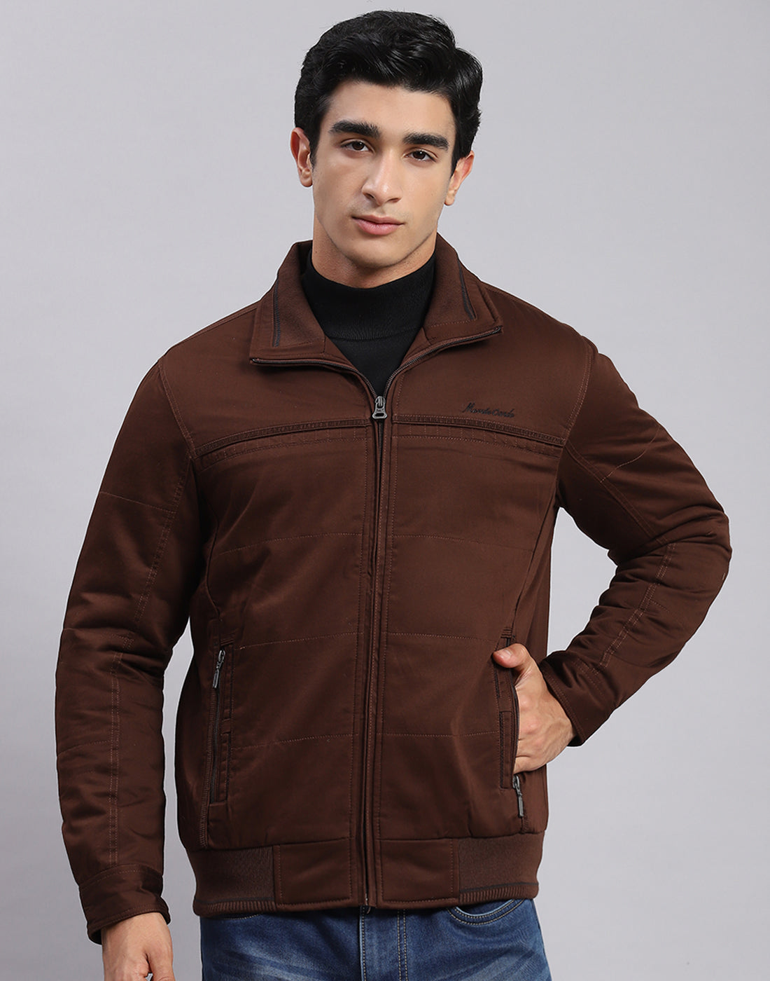 Men Brown Solid Spread Collar Full Sleeve Jackets