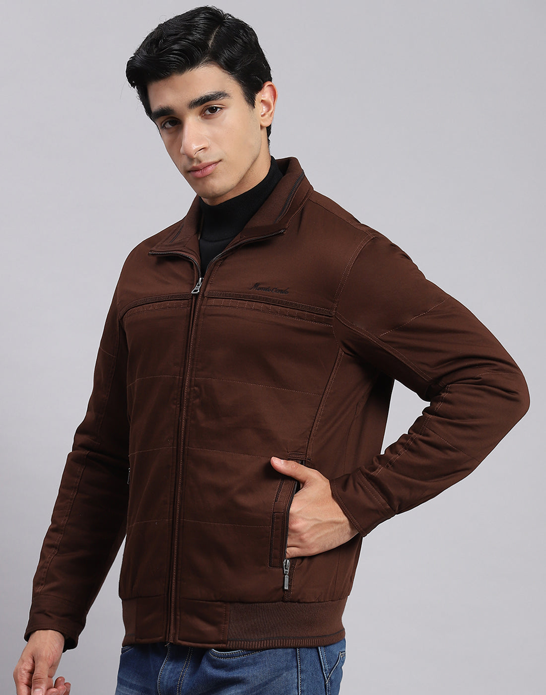 Men Brown Solid Spread Collar Full Sleeve Jackets