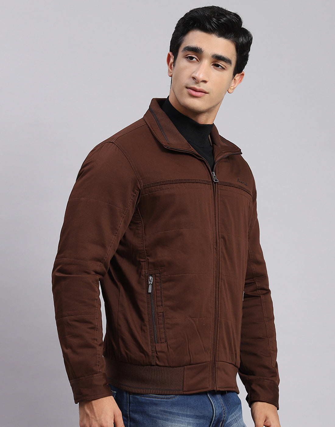 Men Brown Solid Spread Collar Full Sleeve Jackets