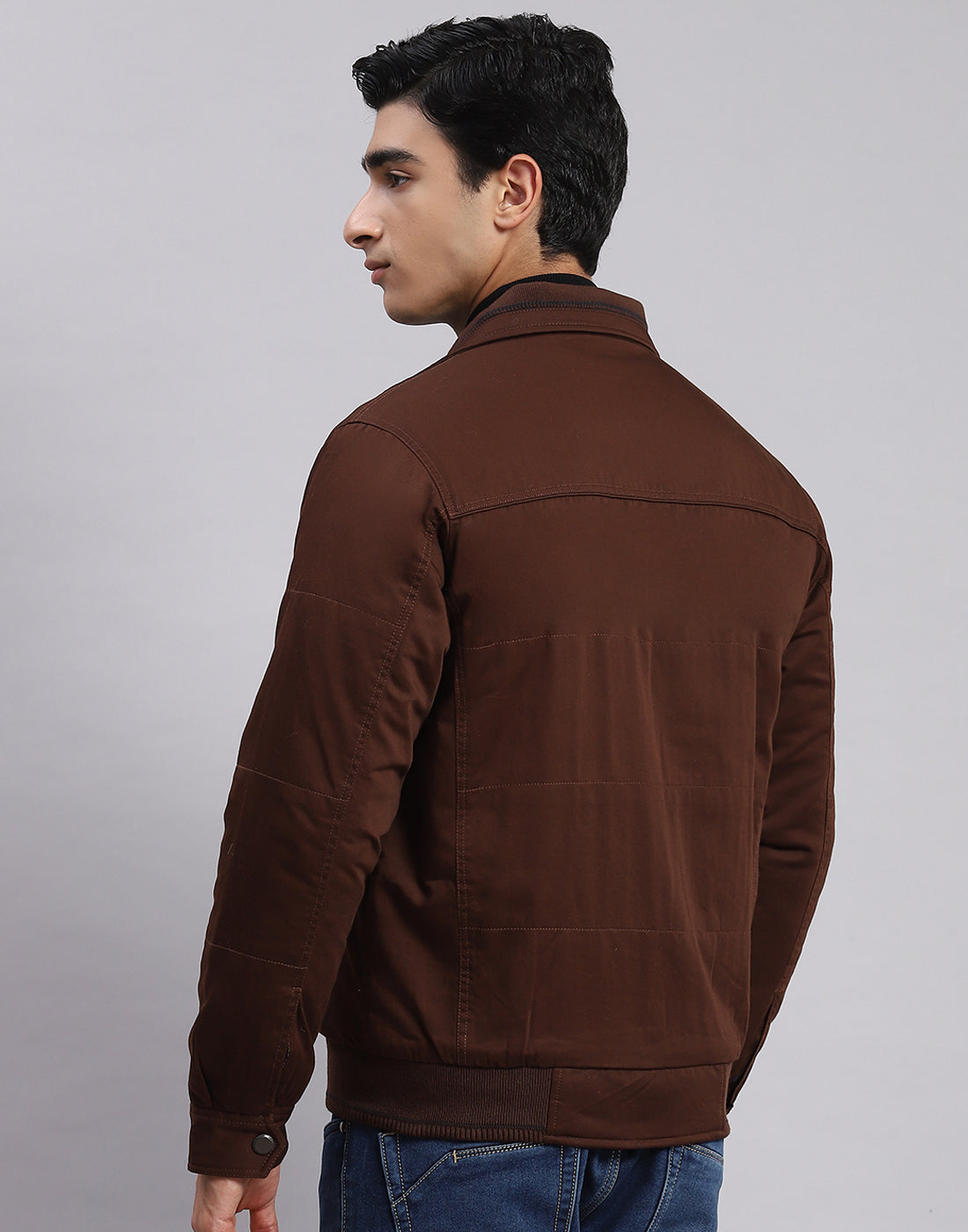 Men Brown Solid Spread Collar Full Sleeve Jackets