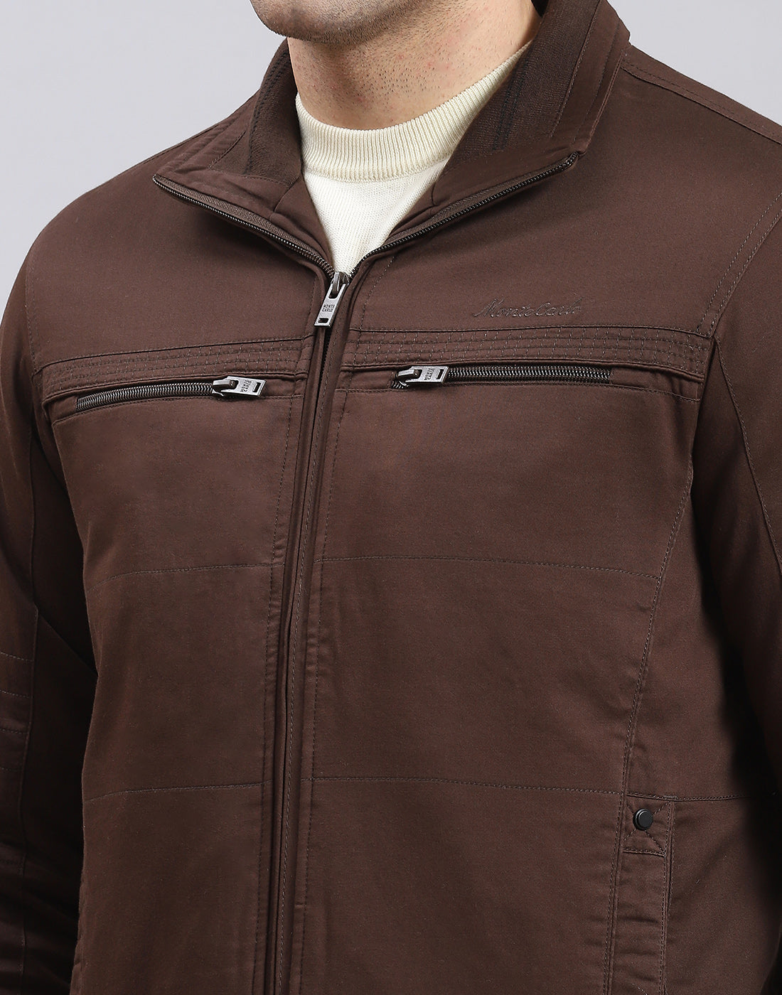 Men Brown Solid Collar Full Sleeve Jacket