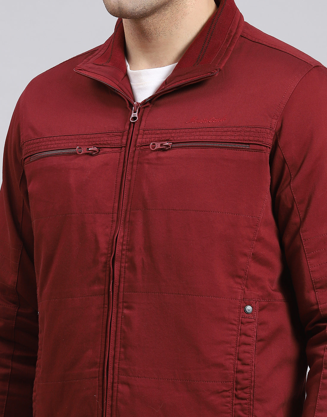 Men Red Solid Collar Full Sleeve Jacket