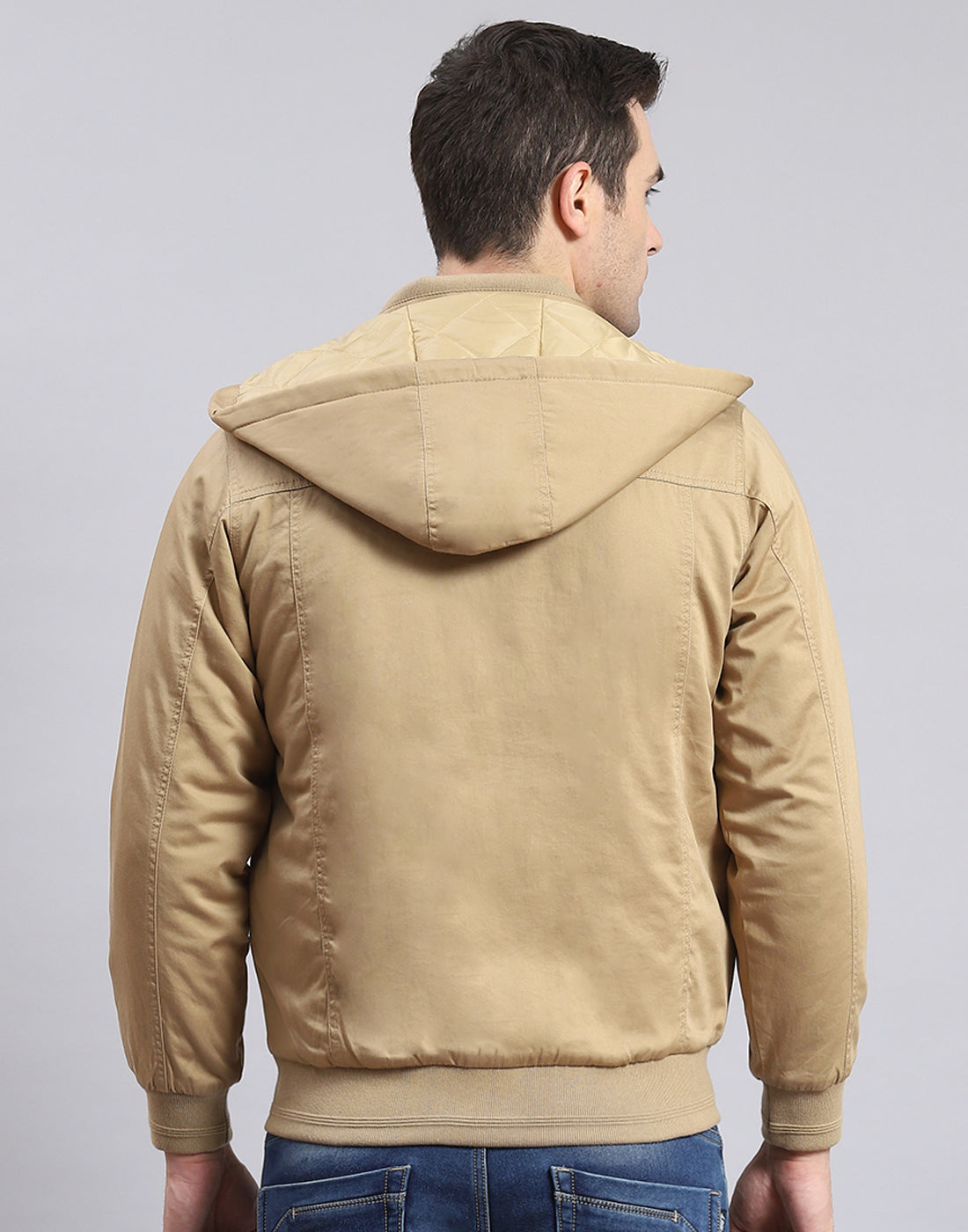 Men Brown Solid Hooded Full Sleeve Jacket