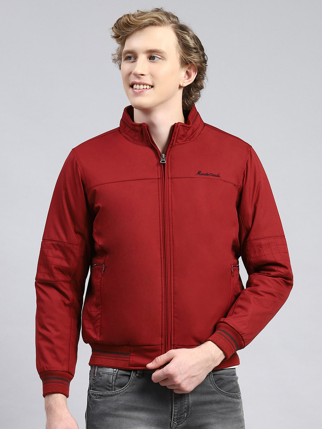 Men Maroon Plain Jacket