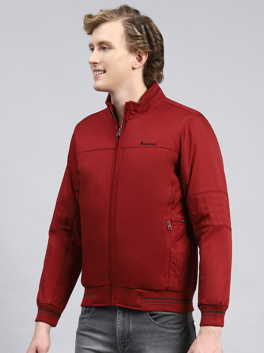 Men Maroon Plain Jacket