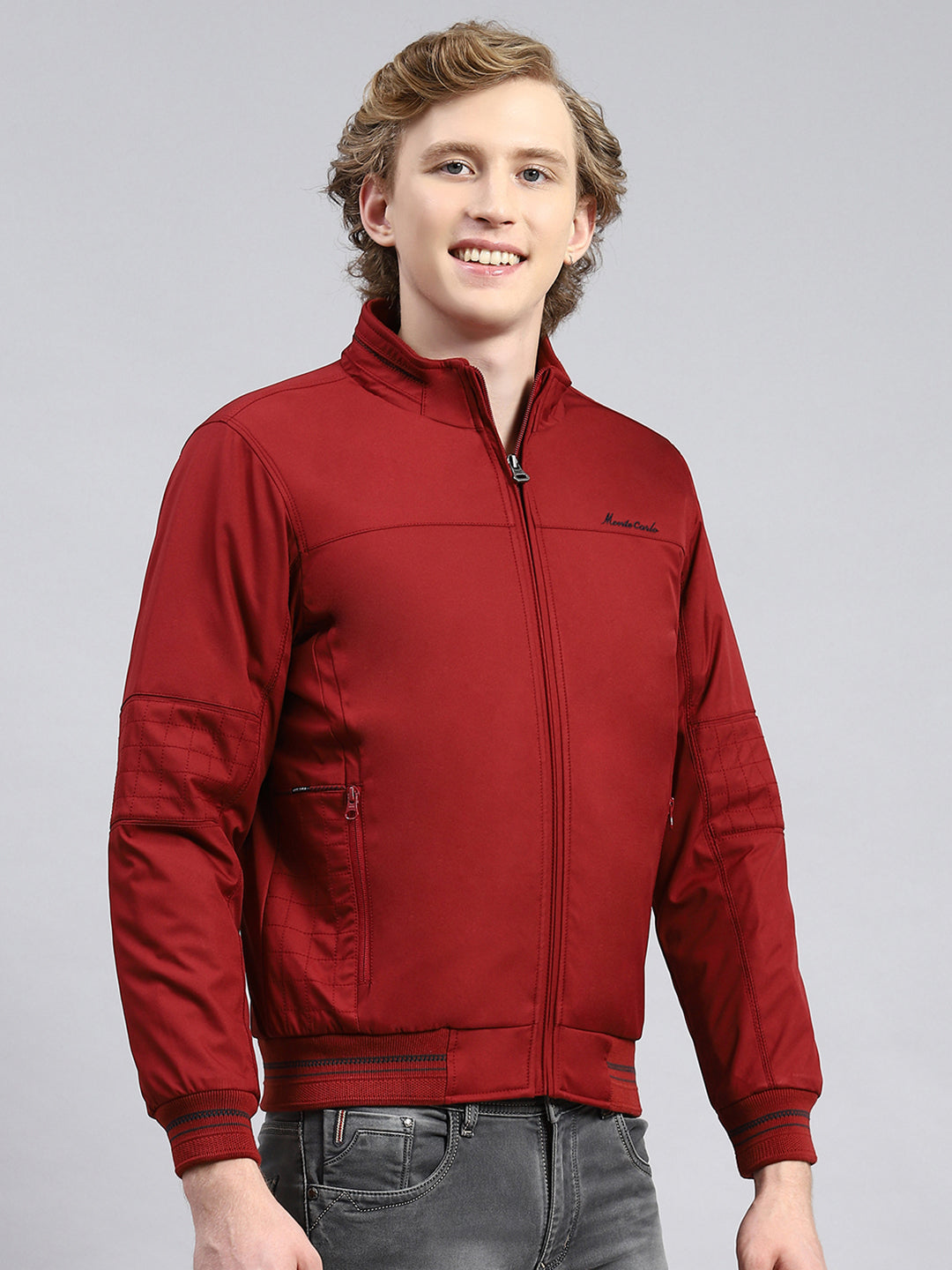 Men Maroon Plain Jacket