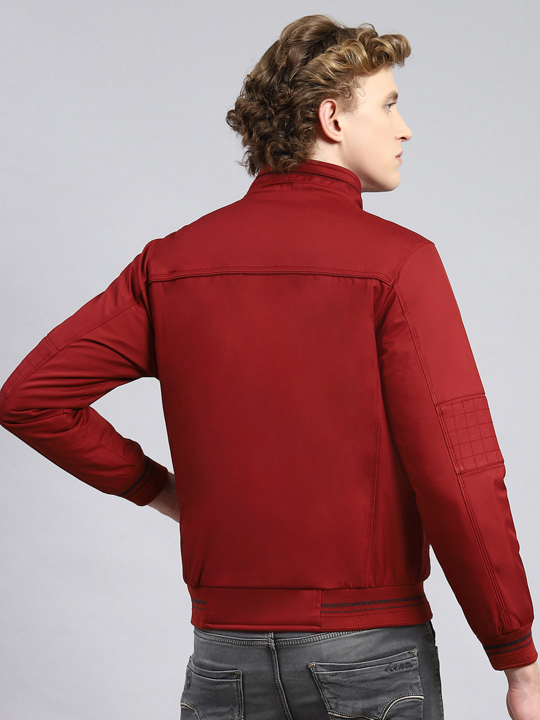 Men Maroon Plain Jacket