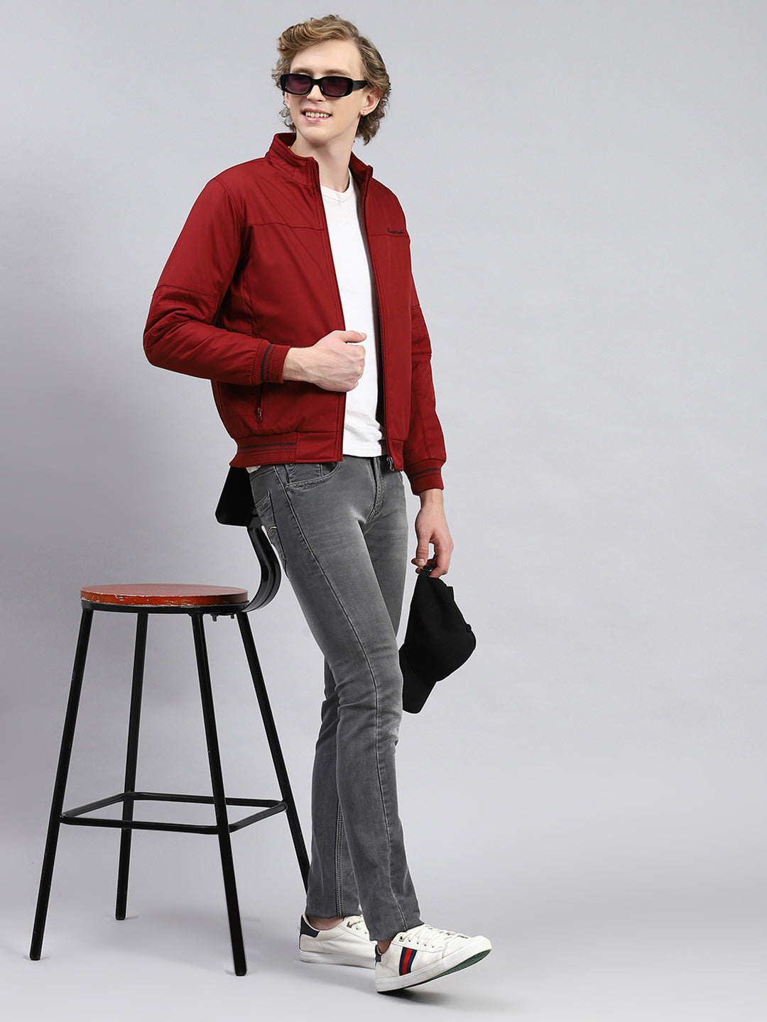 Men Maroon Plain Jacket