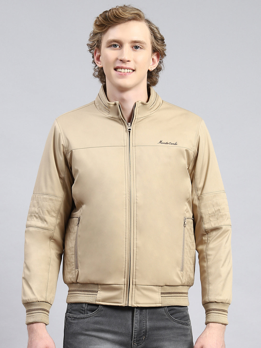 Men Beige Plain Jacket