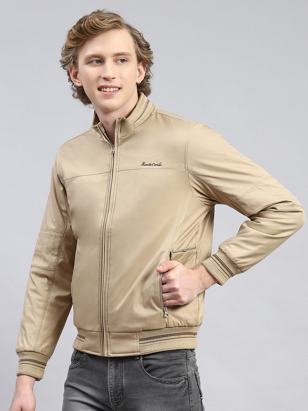 Men Beige Plain Jacket