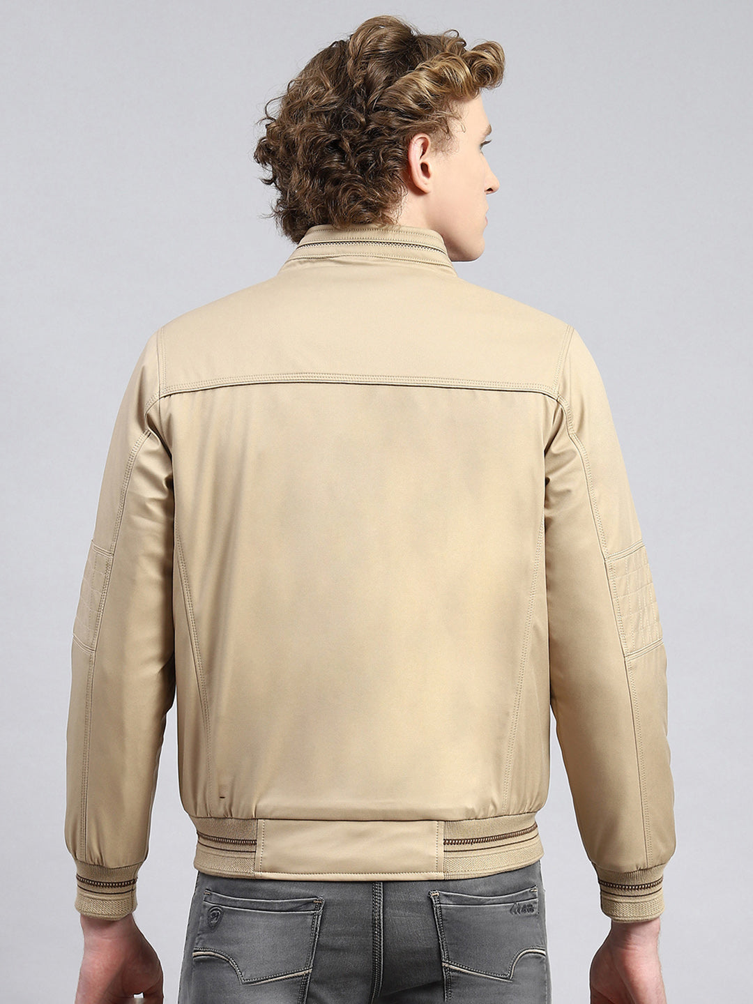 Men Beige Plain Jacket