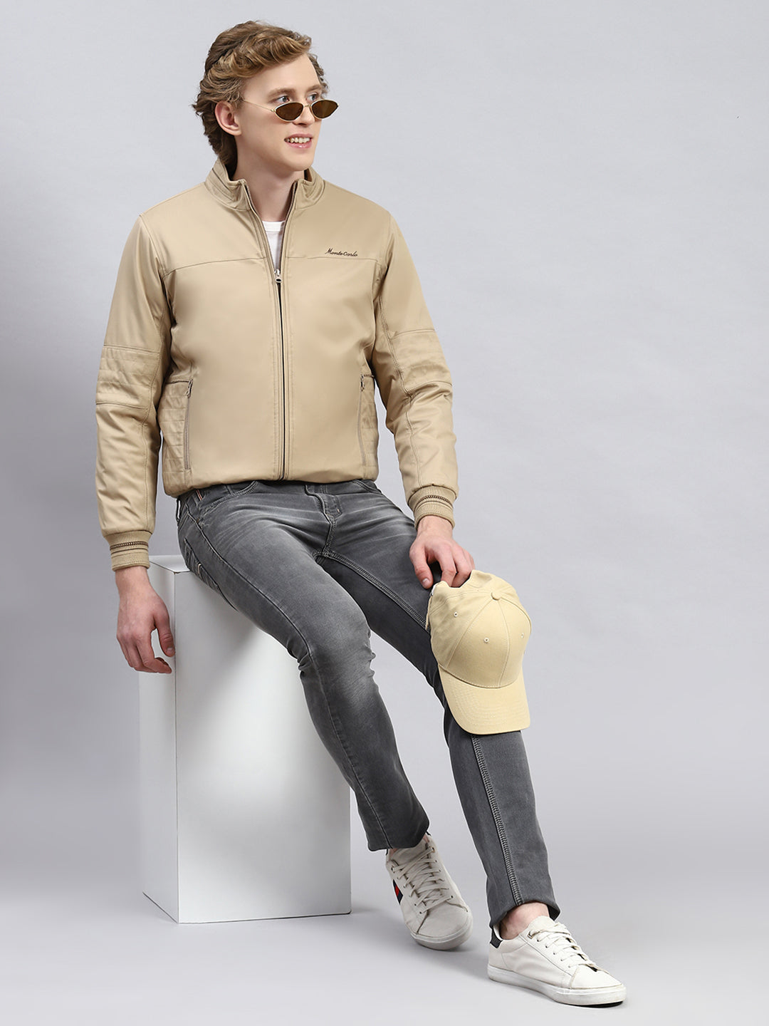 Men Beige Plain Jacket