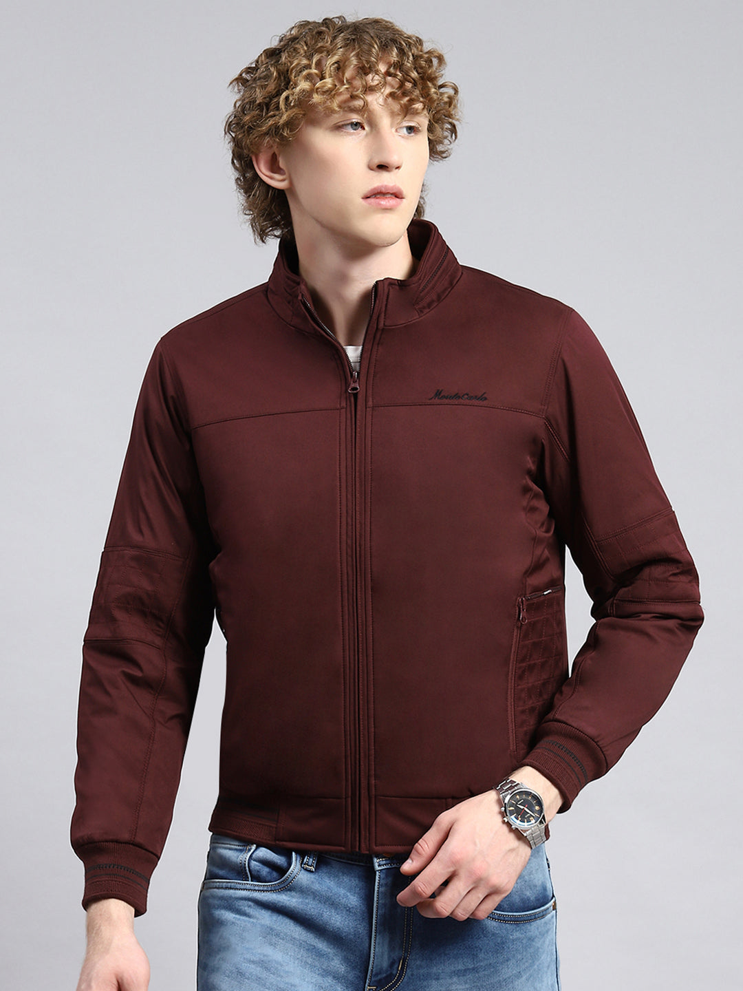 Men Maroon Plain Jacket