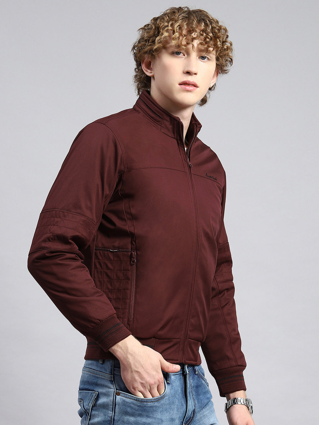 Men Maroon Plain Jacket