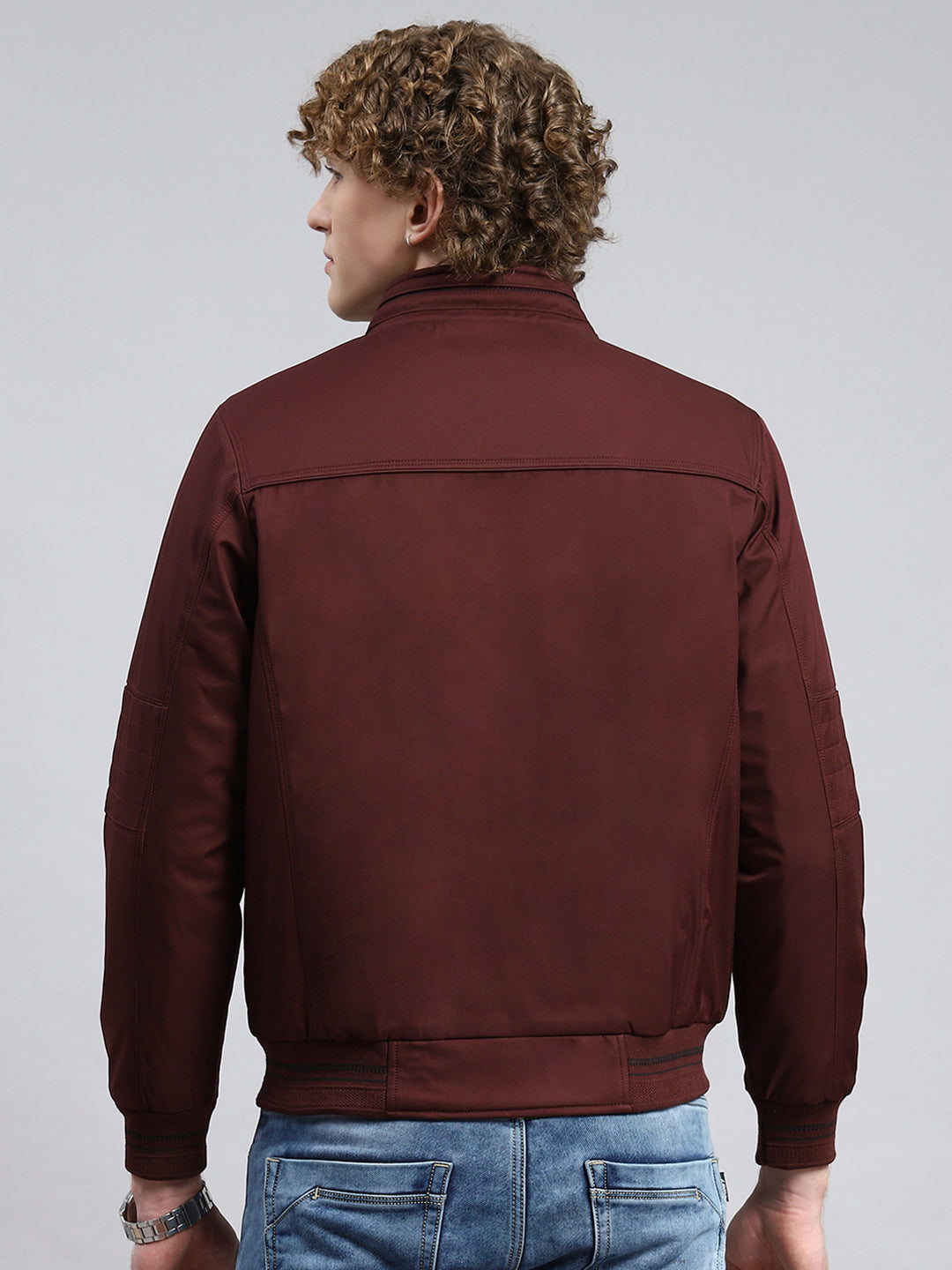 Men Maroon Plain Jacket