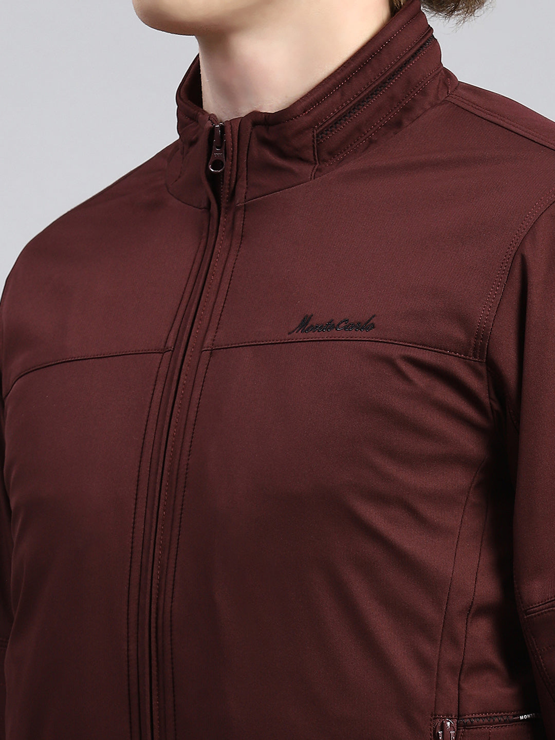 Men Maroon Plain Jacket