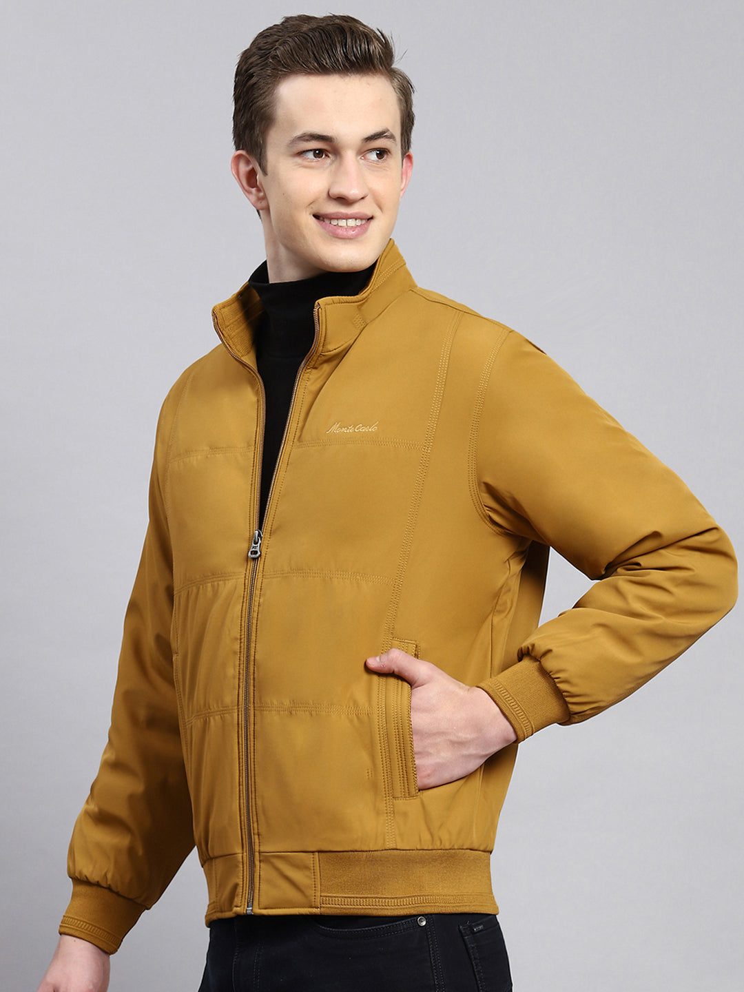 Men Mustard Plain Jacket