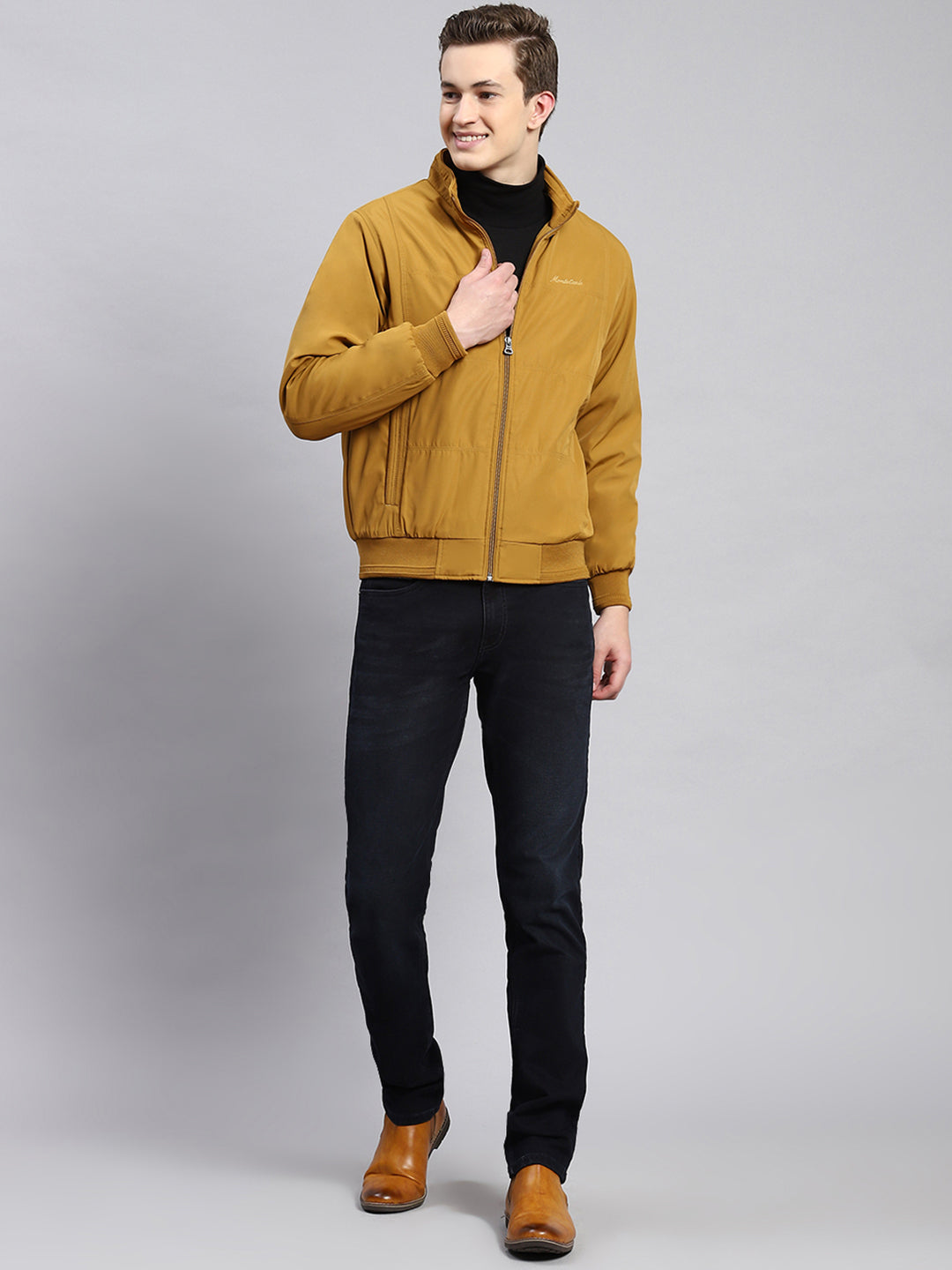 Men Mustard Plain Jacket