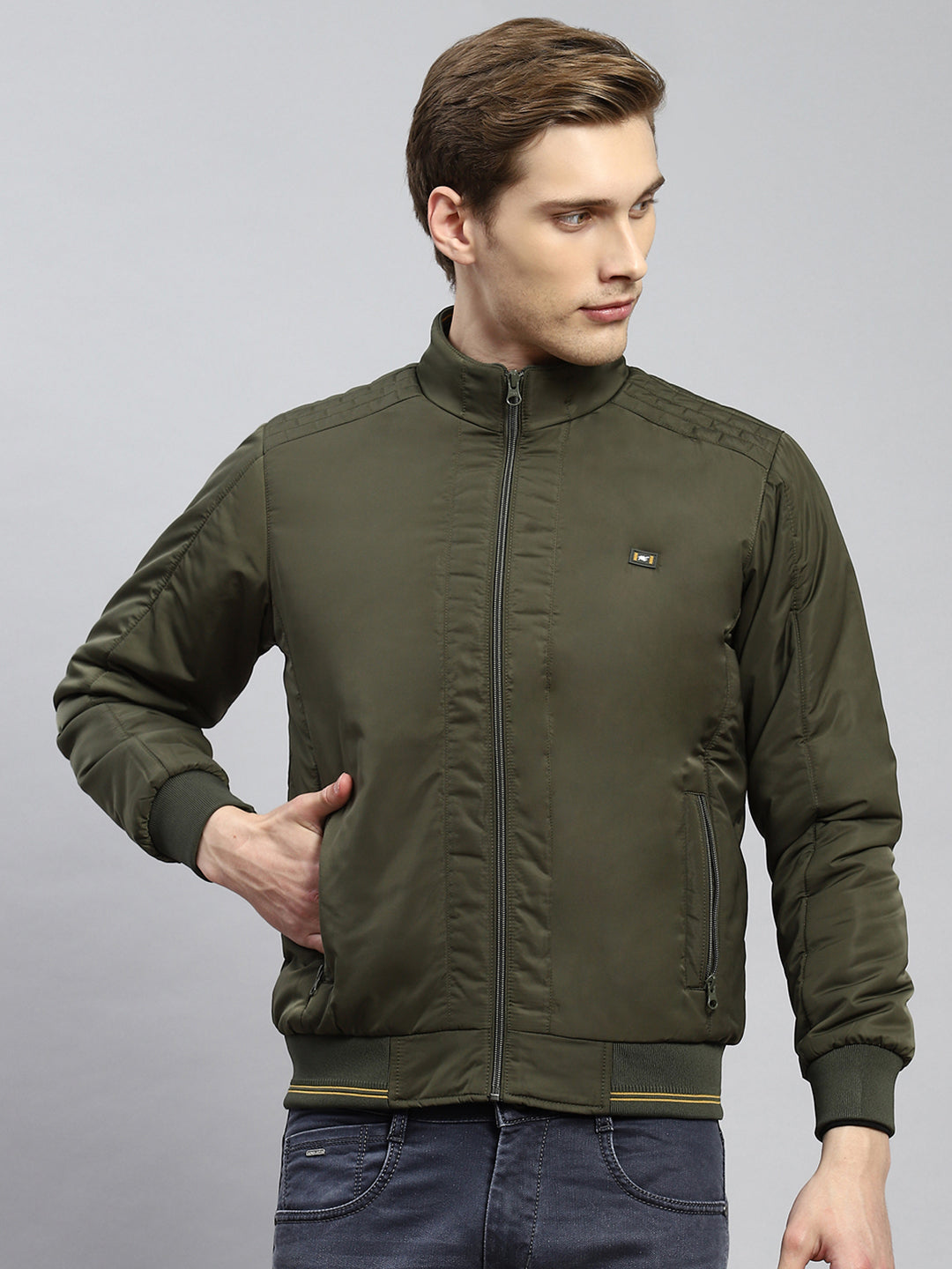 Men Olive Plain Jacket