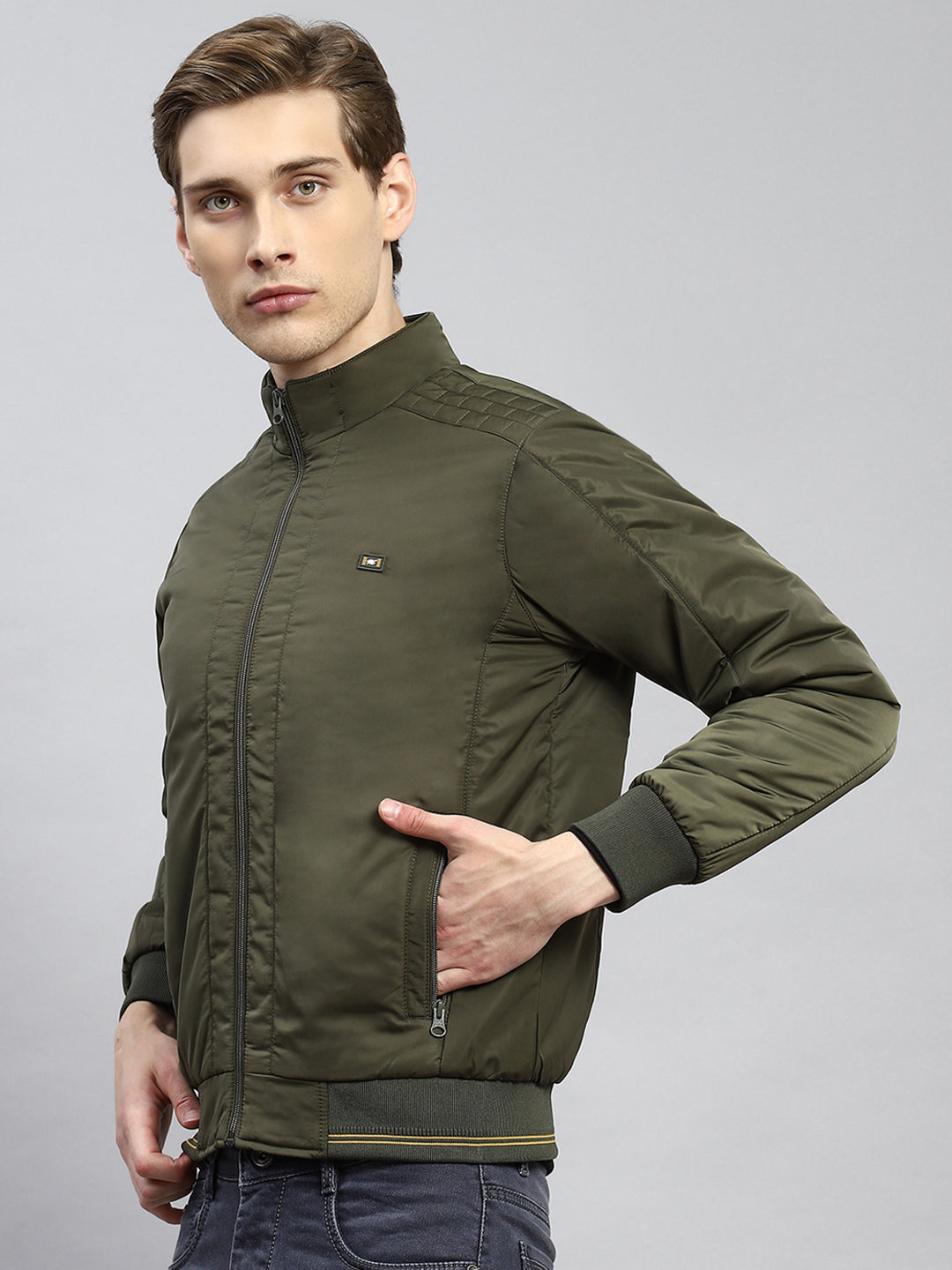 Men Olive Plain Jacket