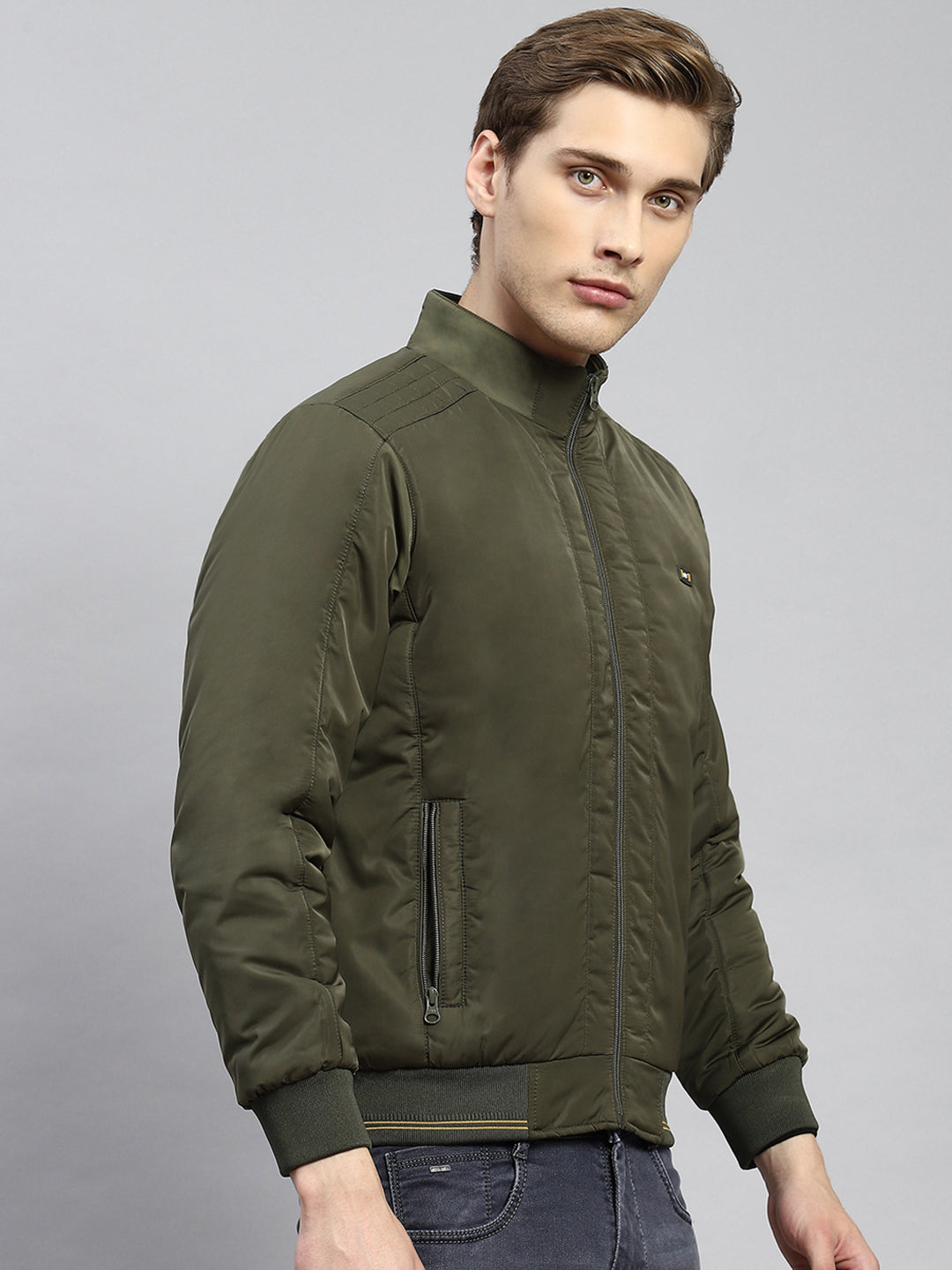 Men Olive Plain Jacket