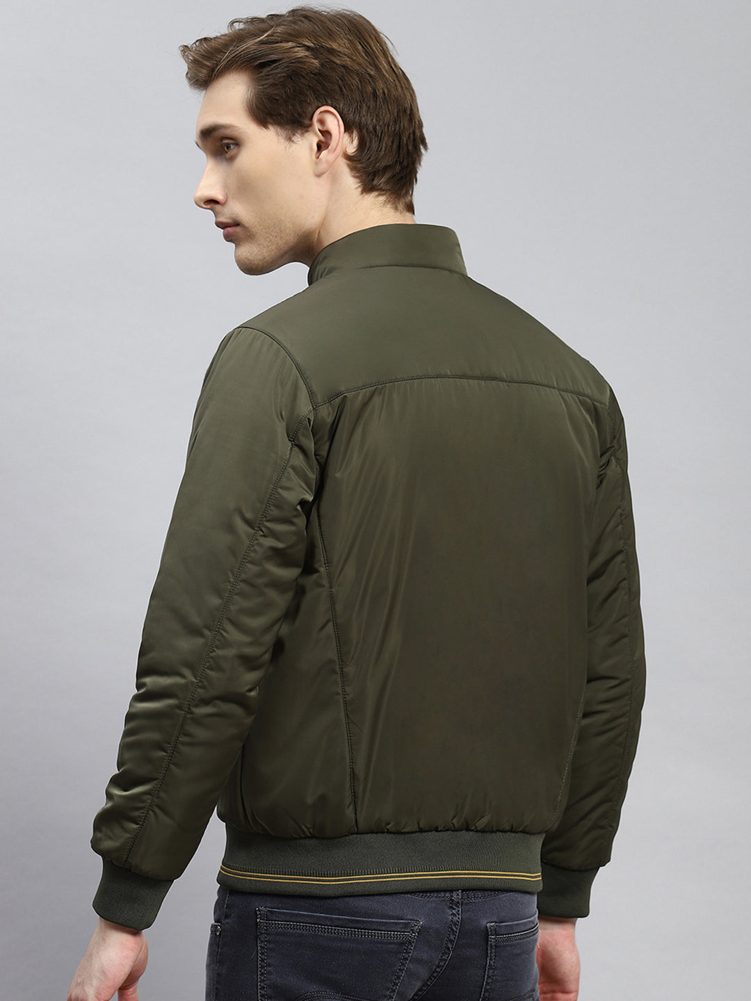 Men Olive Plain Jacket