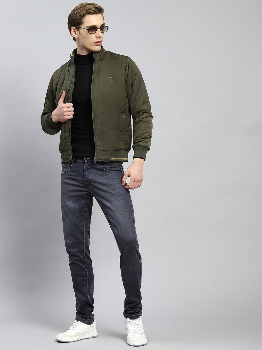 Men Olive Plain Jacket