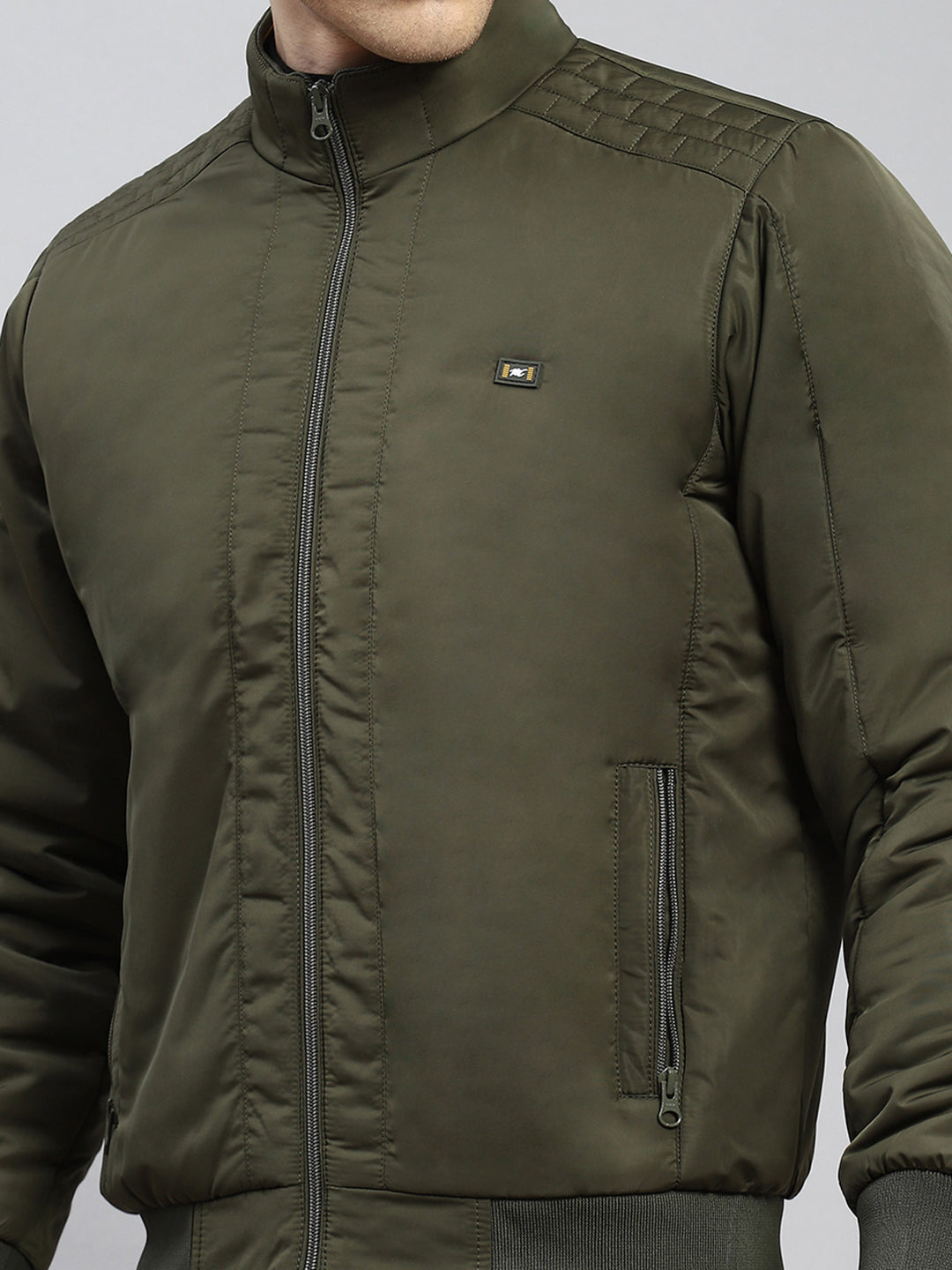 Men Olive Plain Jacket