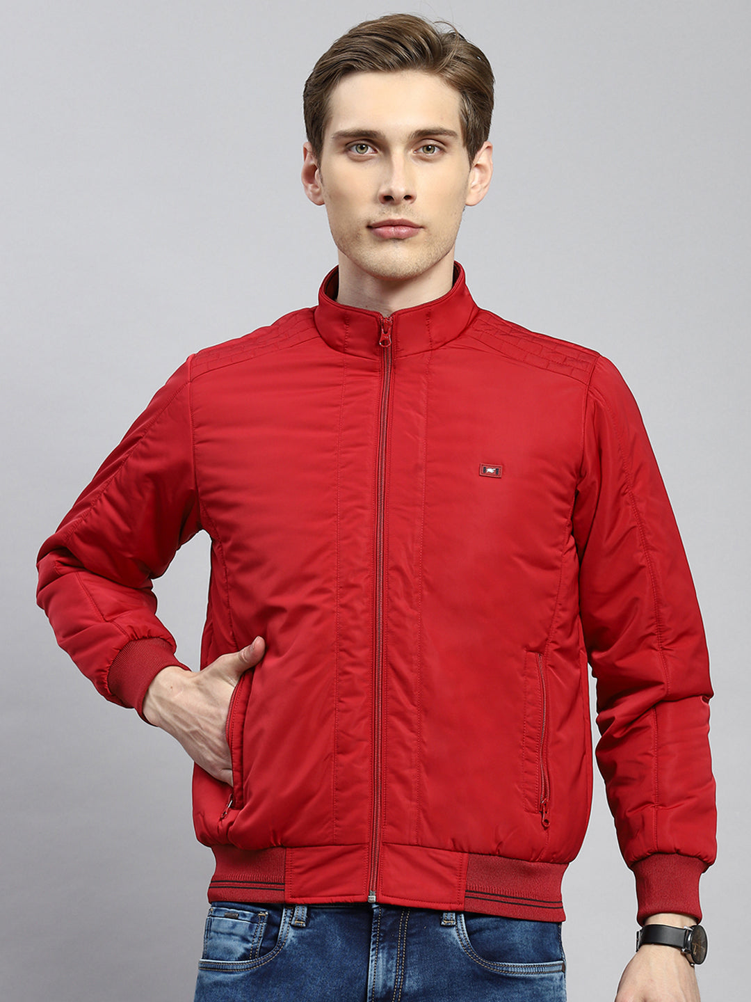 Men Red Plain Jacket