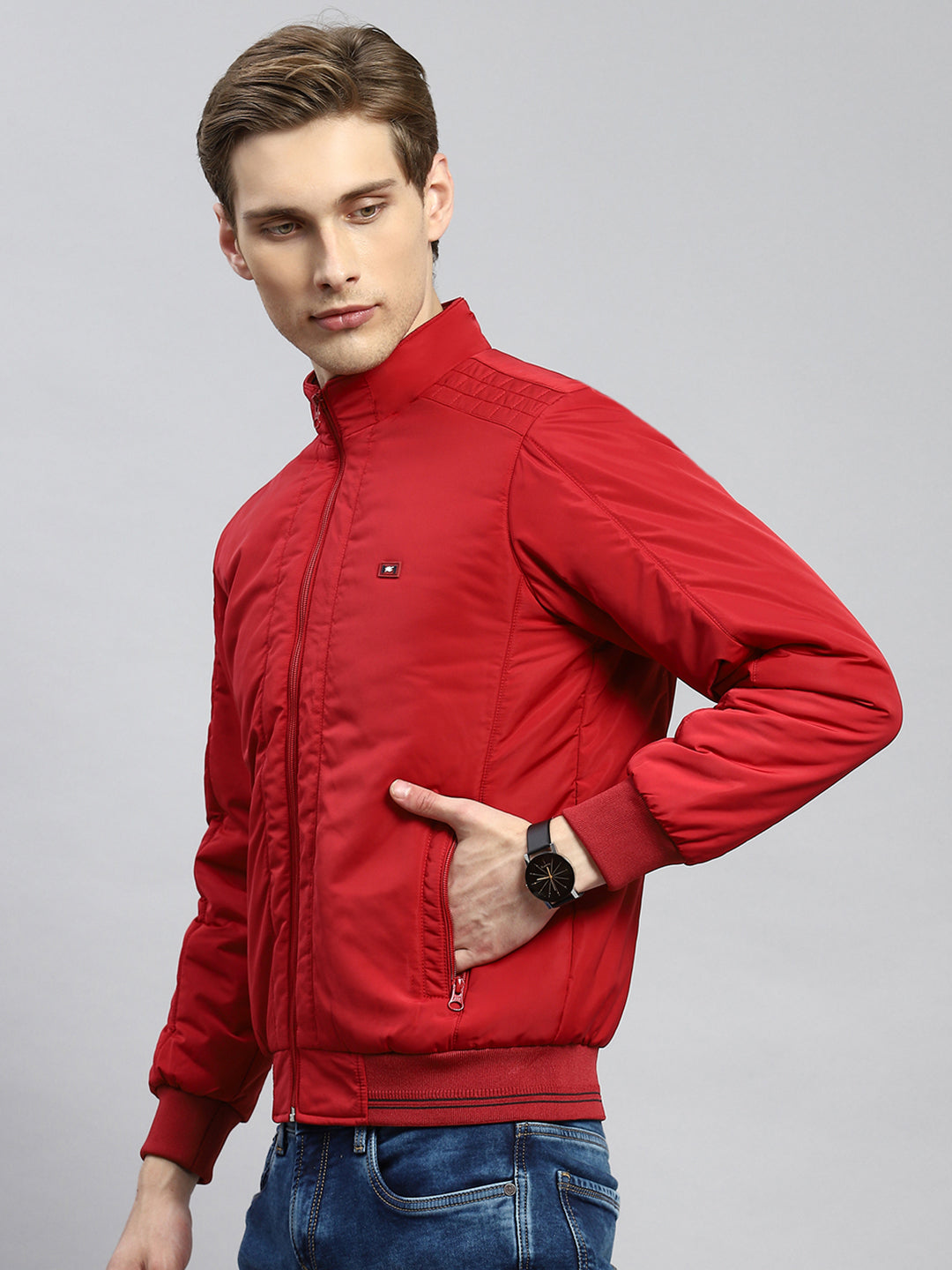 Men Red Plain Jacket