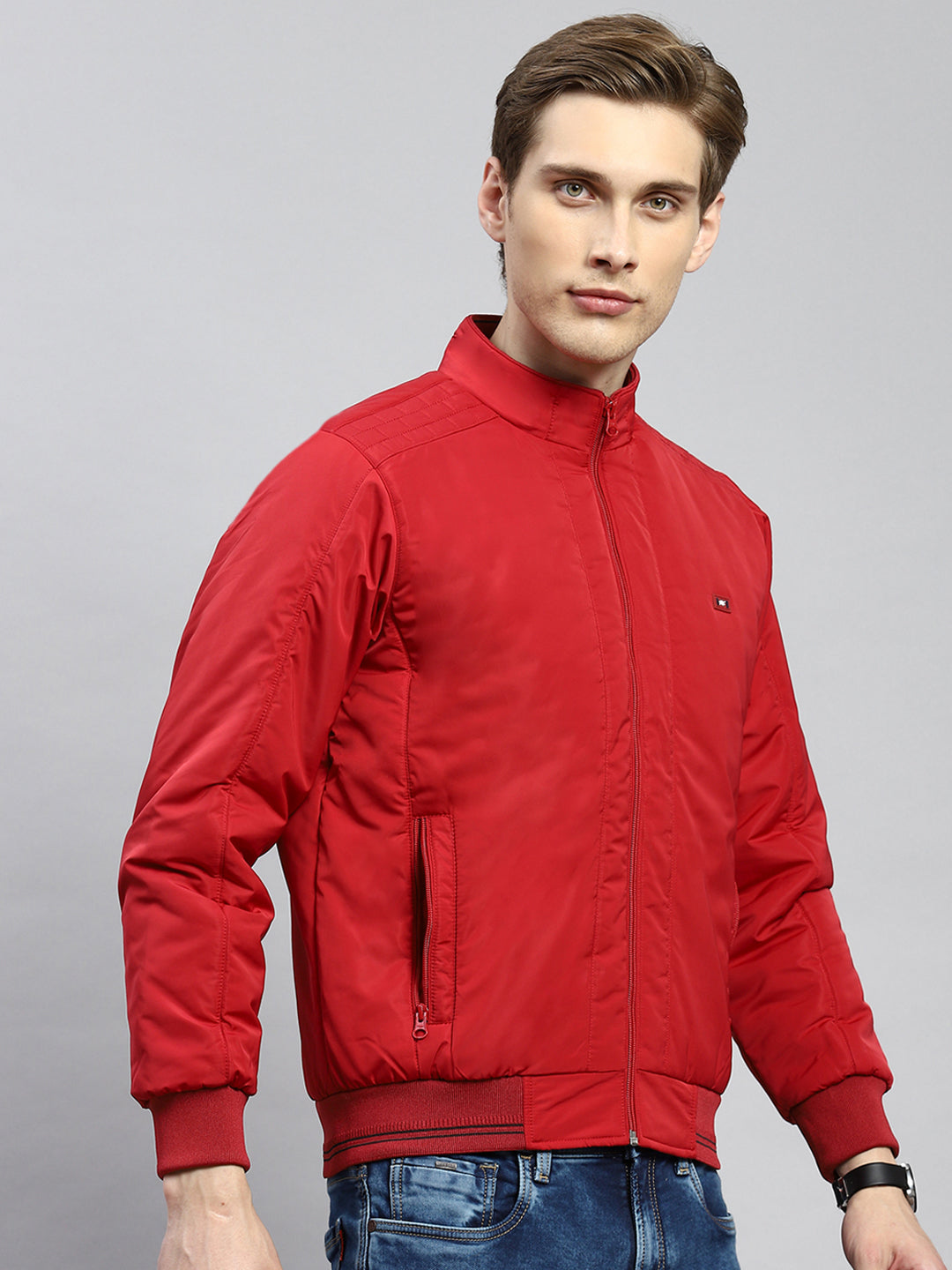 Men Red Plain Jacket