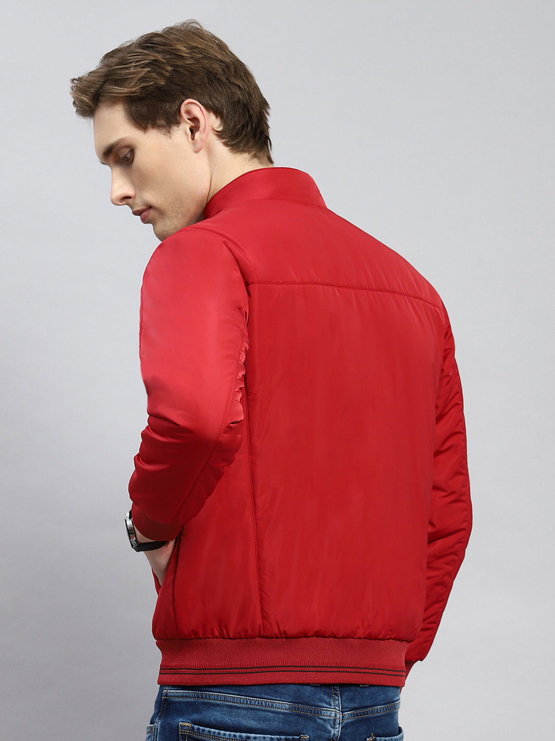 Men Red Plain Jacket