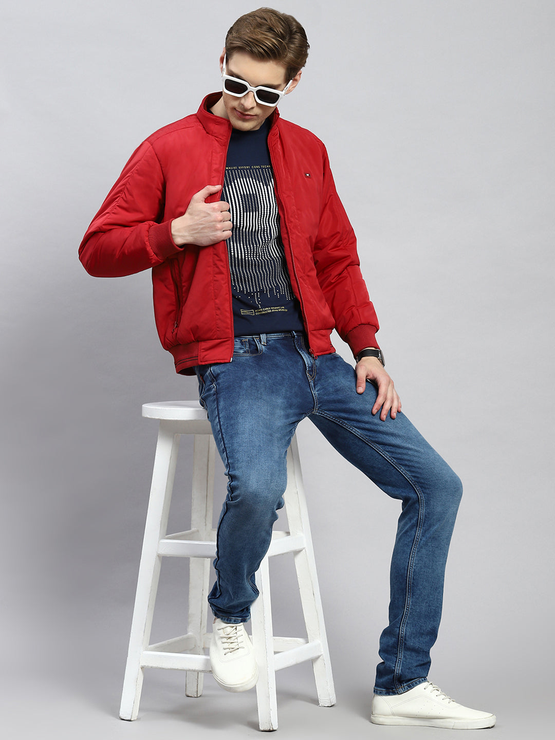 Men Red Plain Jacket