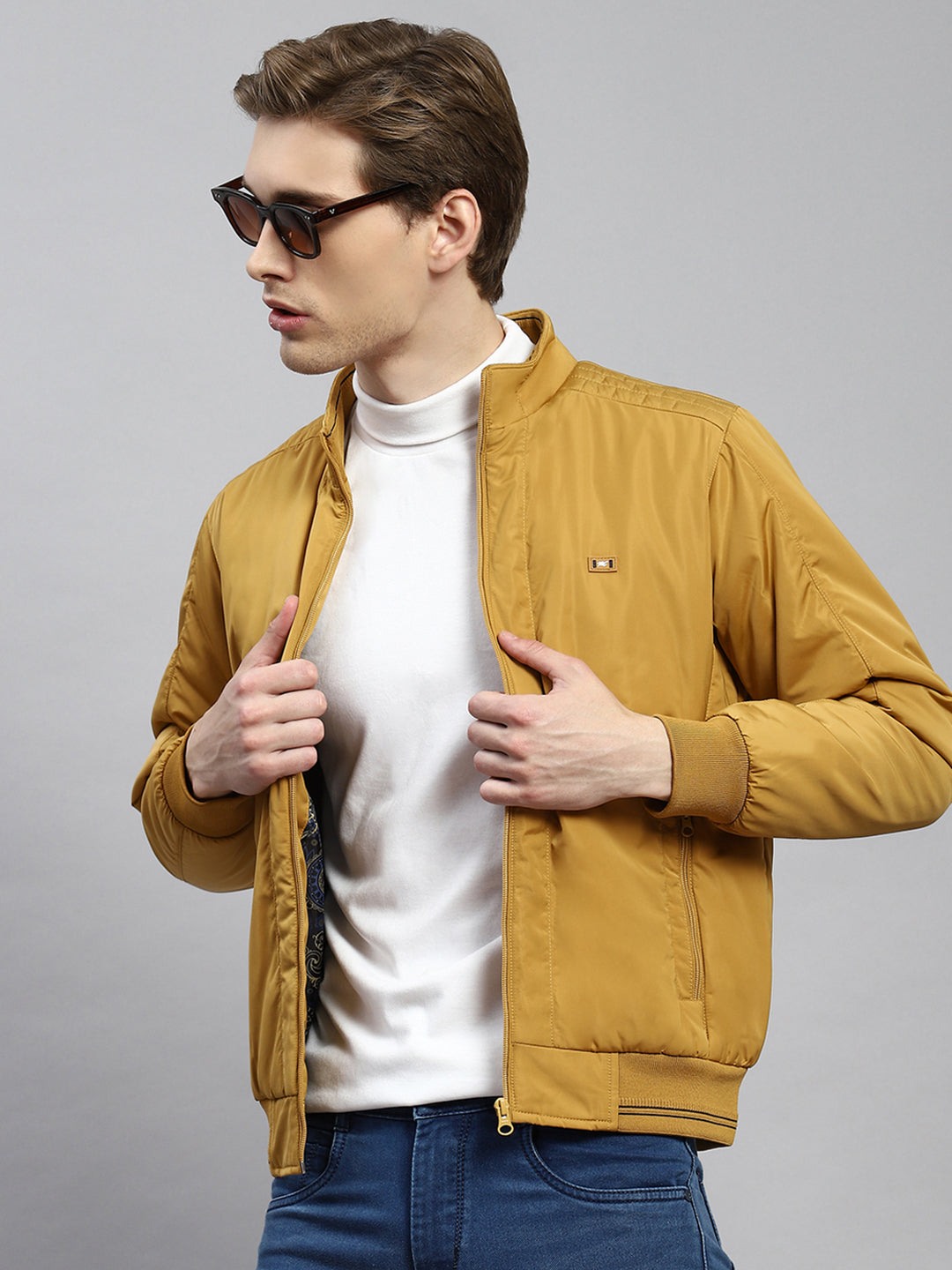 Men Mustard Plain Jacket