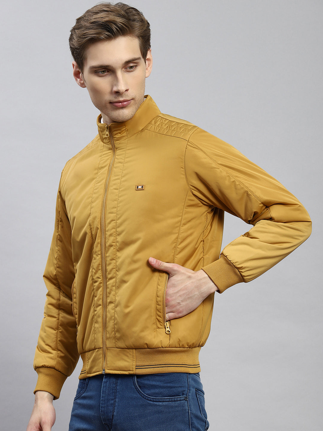 Men Mustard Plain Jacket