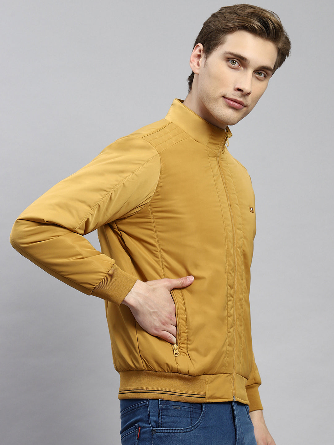 Men Mustard Plain Jacket