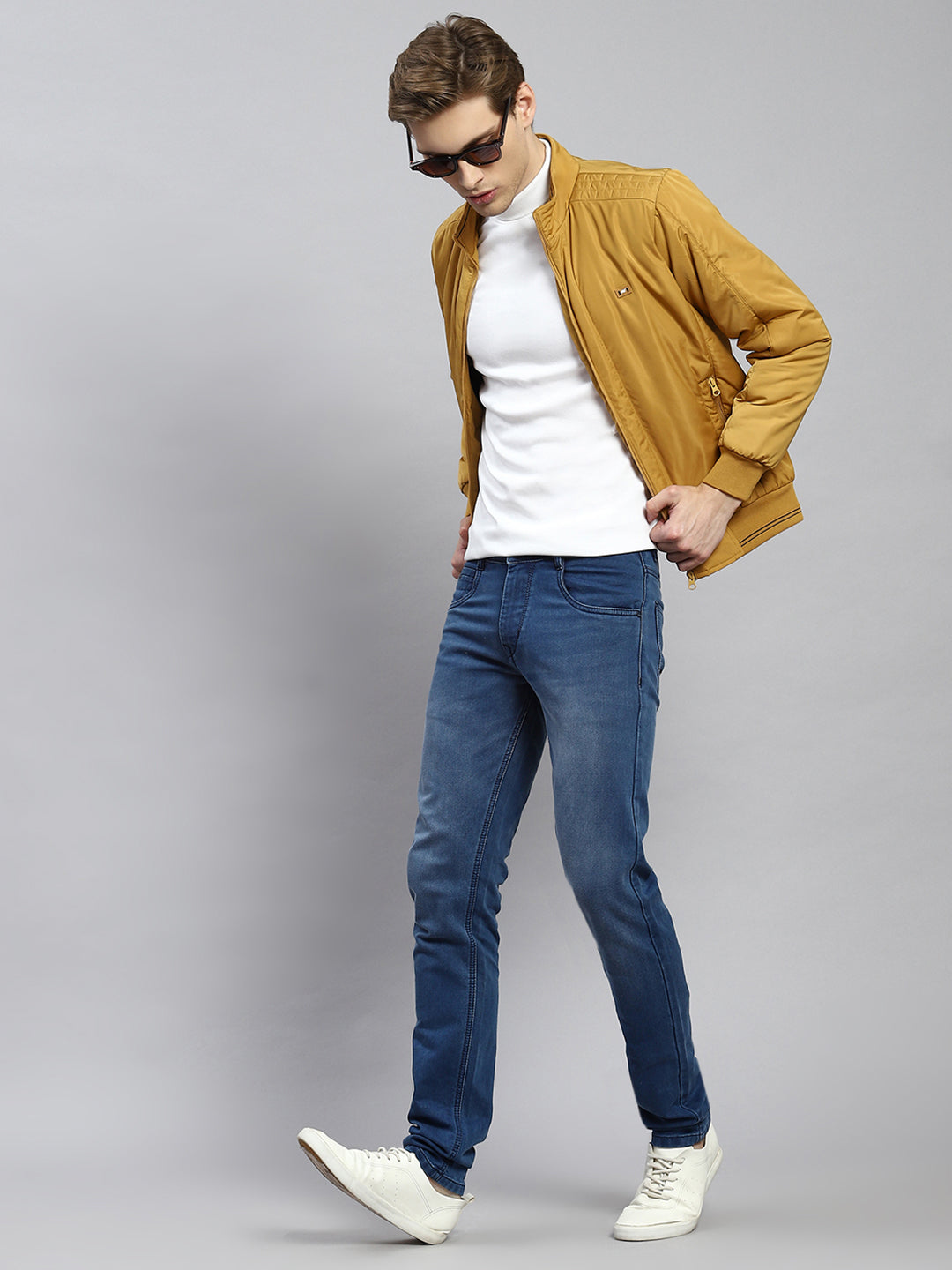 Men Mustard Plain Jacket