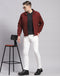 Men Maroon Solid Stand Collar Full Sleeve Jacket