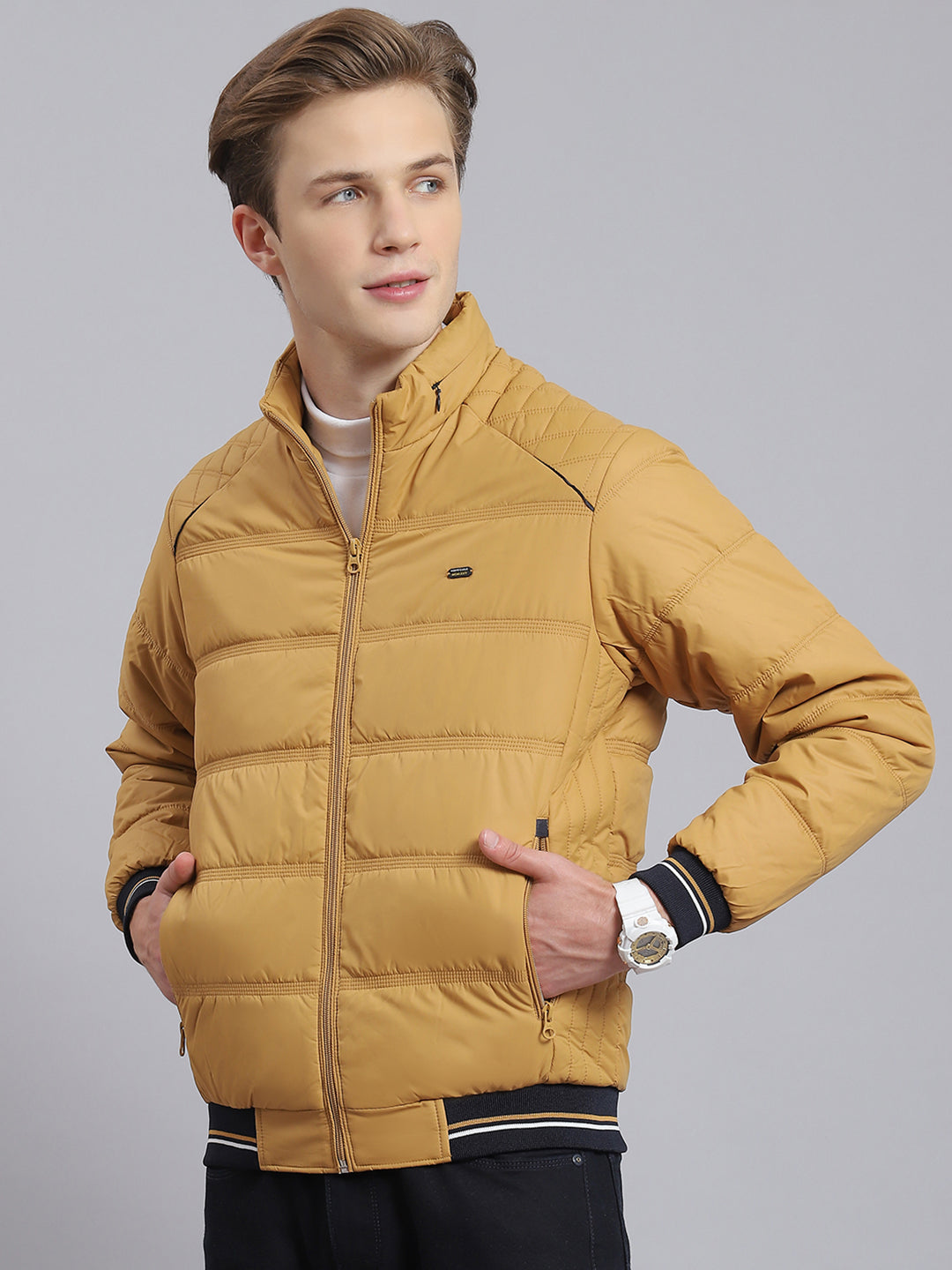 Buy Men Khaki Solid Jacket Online in India - MOCA by Monte Carlo