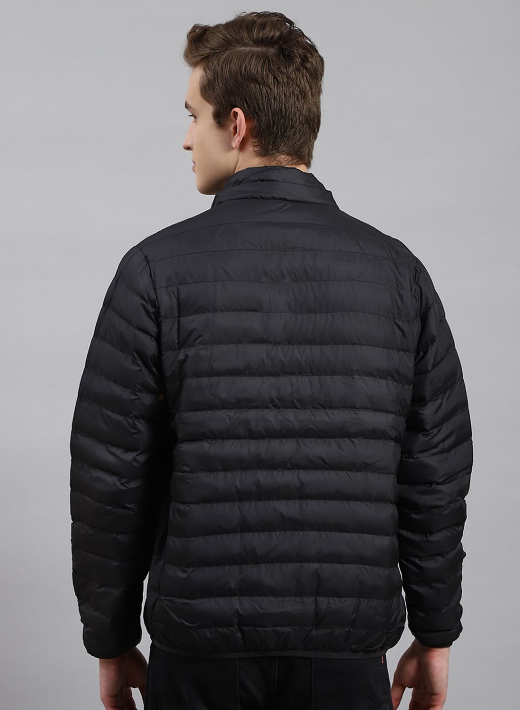 Men Black Solid Polyester Blend Jacket