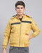 Men Mustard Solid Hooded Full Sleeve Jacket