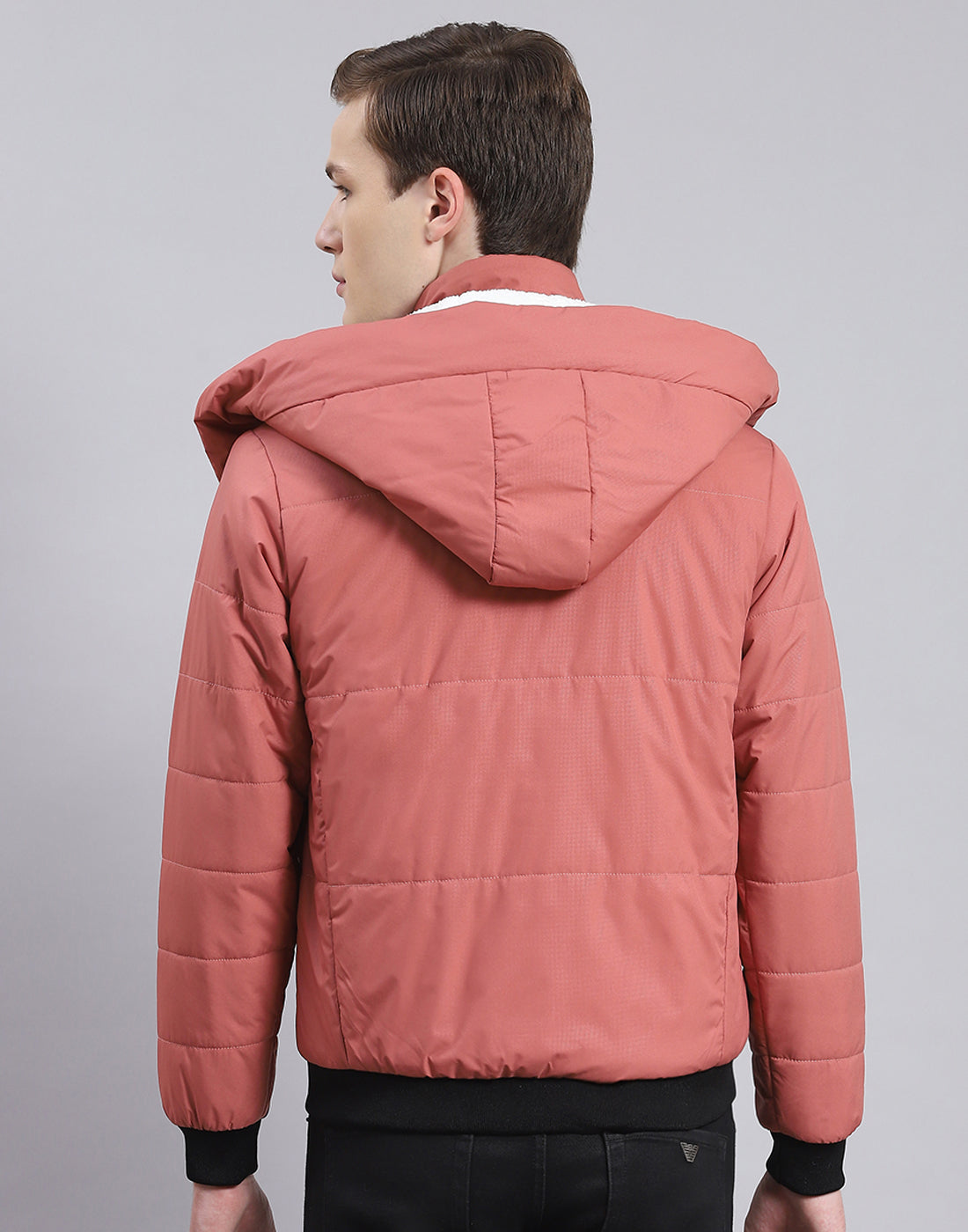 Men Pink Solid Hooded Full Sleeve Jacket